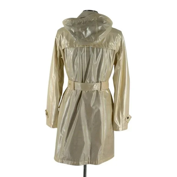 Burberry Bonnie Belt Raincoat Iridescent Cream Detachable Hood Snap Size 12 READ - Picture 4 of 16